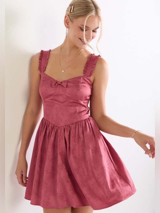 Francesca's Collections Dresses & Skirts - Ruffled Strap Coral Pink Sundress, Satiny Fabric